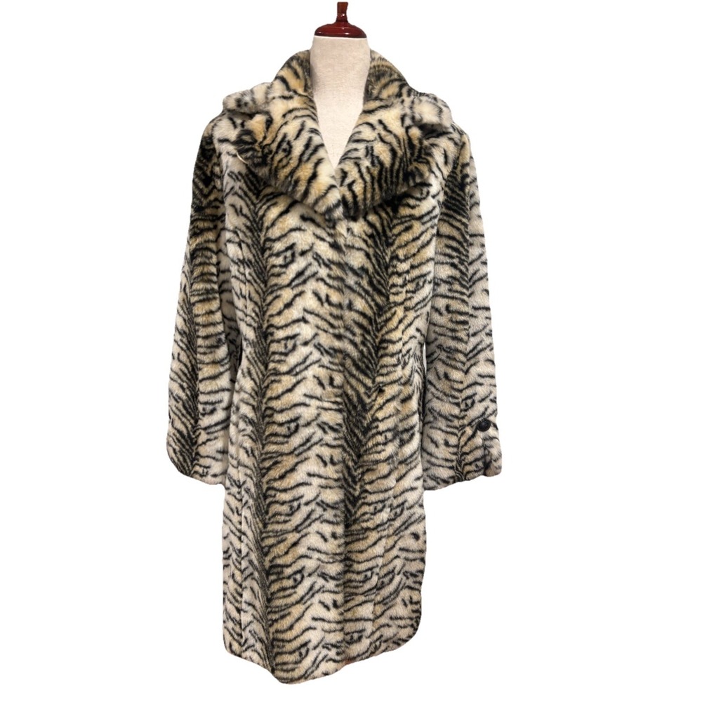Pamela McCoy Animal Print Faux‎ Fur Coat Women's XS